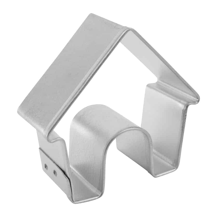 Side view of the Mini Dog House Cookie Cutter, showing its durable metal structure and compact size.