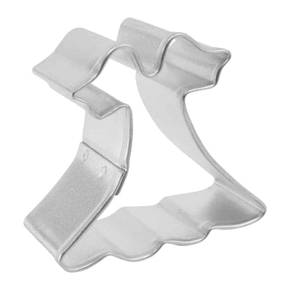 Side view of the Mini Dress Cookie Cutter, showing its durable metal construction and scalloped skirt details.