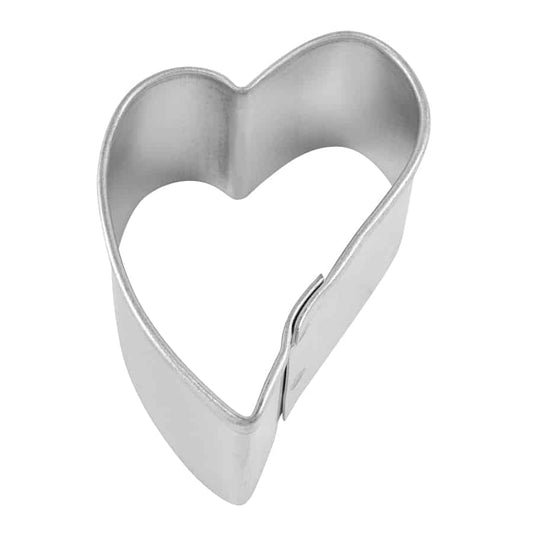 Mini folk heart-shaped cookie cutter with smooth, rounded edges, photographed from a top-down angle.