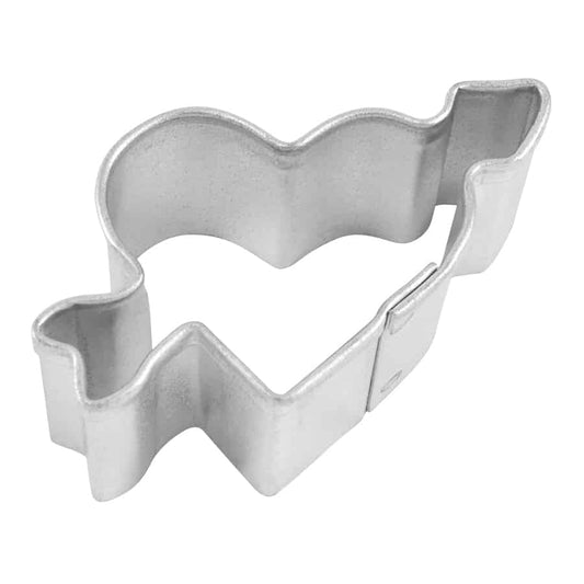 Mini heart and arrow-shaped cookie cutter with a detailed design, photographed from a top-down angle.