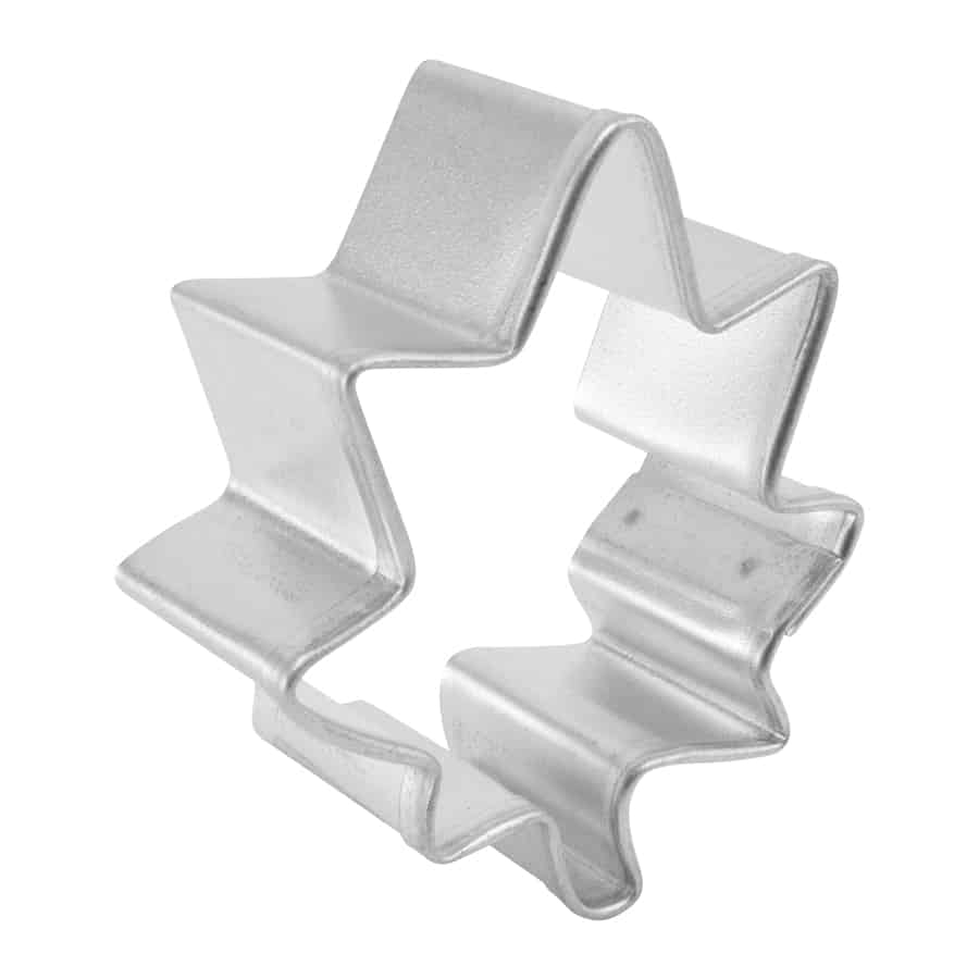 A side-angle view of the mini maple leaf cookie cutter, showcasing its depth and sturdy construction.