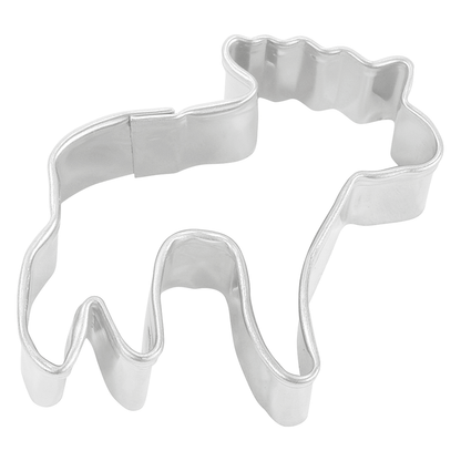 Mini moose-shaped cookie cutter made of silver metal, showing its detailed antlers and sturdy design.