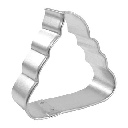 Side view of the Mini Poop Emoji Cookie Cutter, showing its sturdy metal build and signature swirl design.