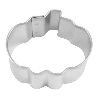 Mini pumpkin-shaped cookie cutter made from high-quality steel, measuring 1.5 inches wide, ideal for creating fall-themed cookies.