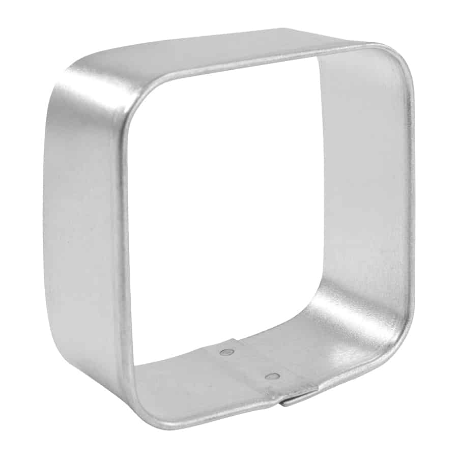 A side-angle view of the mini square cookie cutter, showing its depth and sturdy construction.