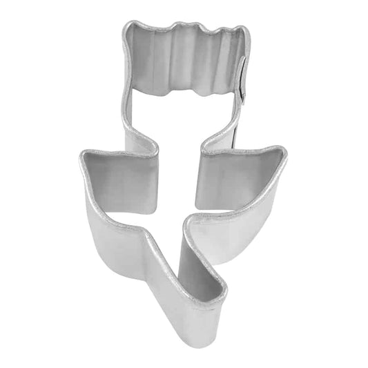 Mini tulip cookie cutter with a fluted petal design, made of metal for precise floral-themed baking.