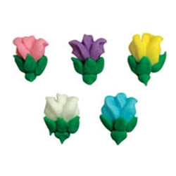 Mixed-color mini tulip royal icing decorations, 5/8 inch, set of 20 edible flowers for cupcakes, cookies, and spring-themed desserts