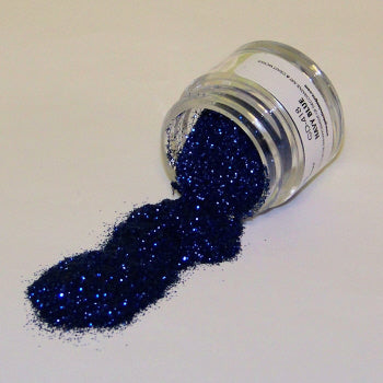 Navy blue Galaxy Glitter Dust spilled from a labeled jar, featuring a bold, saturated blue sparkle on a white background.
