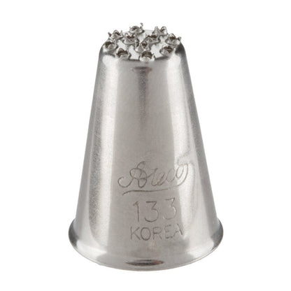 Ateco 133 Grass piping tip, cone-shaped metal nozzle with multiple small holes for piping grass, hair, fur, or textured icing details.
