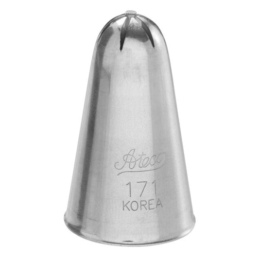 Ateco 171 drop flower piping tip with a star-shaped opening and central bar for piping defined one-squeeze flowers, engraved with branding and number, shown on a white background.