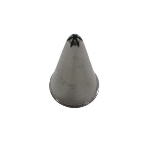 Piping tip #25 with a closed star opening, used for piping small, detailed stars and shells with tight, ridged texture.