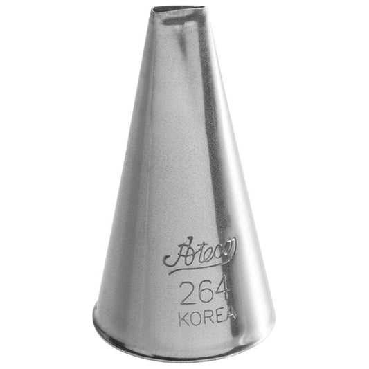Metal Ateco 264 rose piping tip with a narrow angled opening, designed for creating realistic flower petals, ruffles, and decorative borders.