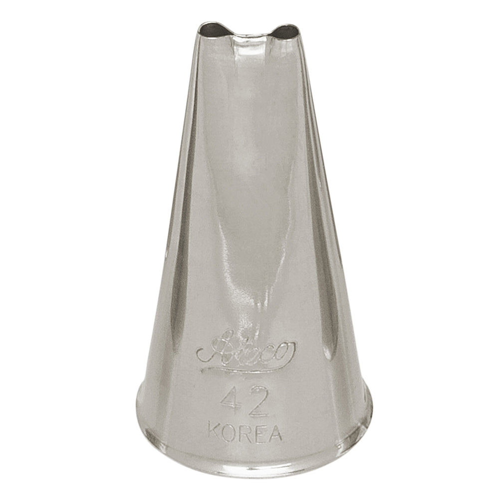 42 2-Hole piping tip with two small circular openings at the top, designed for piping double lines, beading, and scalloped patterns on cakes and cookies.