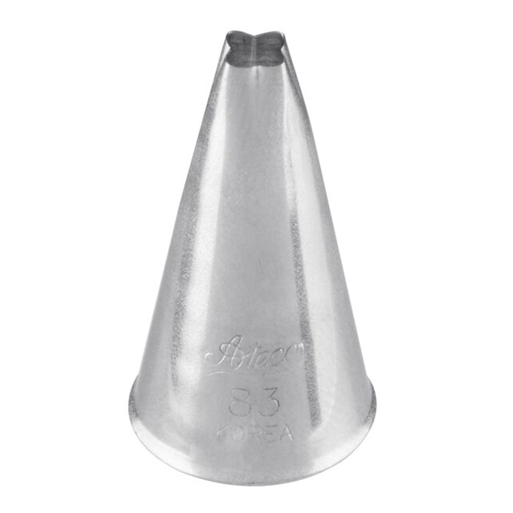 Ateco 83 square piping tip, cone-shaped metal nozzle with a small square-shaped opening, designed for piping shells, ropes, hearts, and trees.