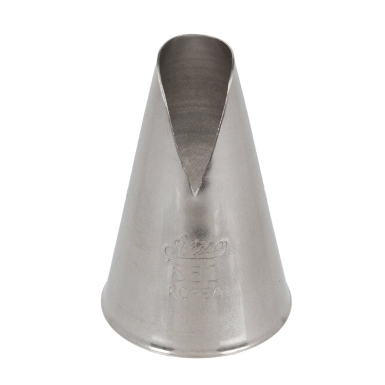Ateco 882 St. Honore large piping tip, cone-shaped metal nozzle with a wide triangular cut opening, designed for piping bold icing patterns and decorating St. Honore cakes.