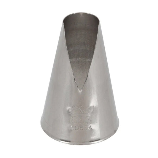 Ateco 883 St. Honoré extra large piping tip with a wide triangular cut opening, shown upright with engraved Ateco branding and size markings.