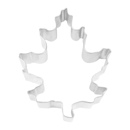 Top-down view of an oak leaf-shaped cookie cutter with a detailed, wavy edge design.