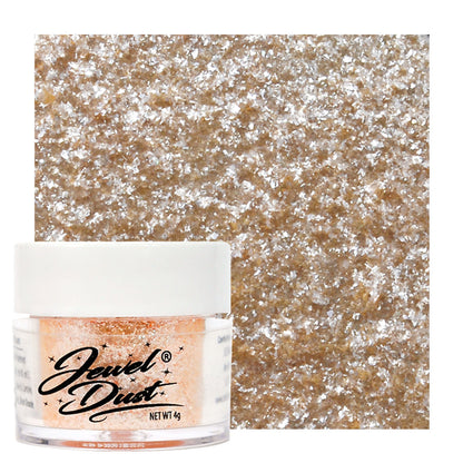 pastel orange Jewel Dust edible glitter jar with sparkling swatch for decorating cakes, cookies, drinks, and desserts.