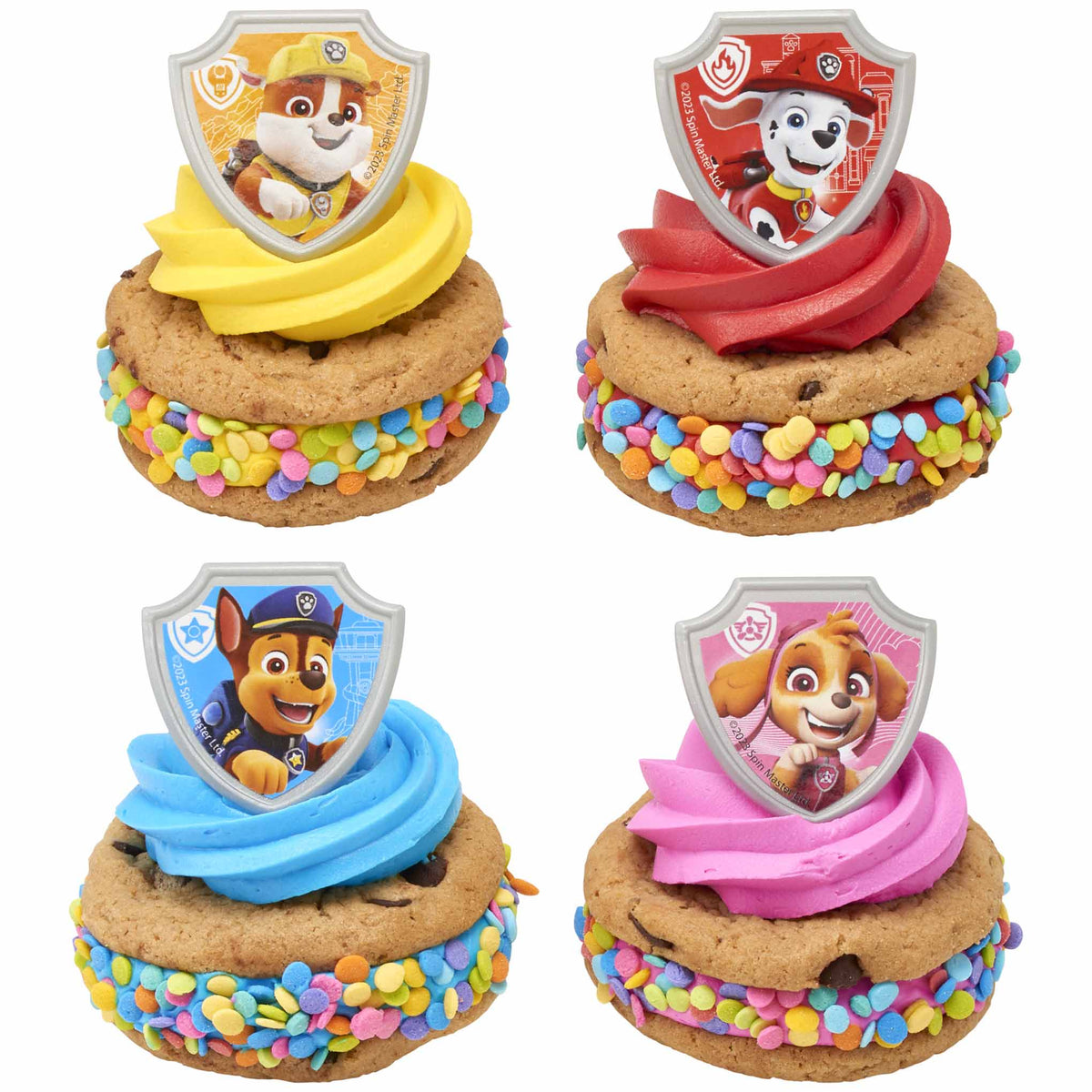 PAW Patrol Ruff Ruff Rescue cupcake topper rings with shield-shaped character designs, 144-pack