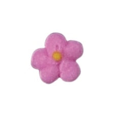 Pink royal icing drop flower with yellow center, approximately 3/8 inch in size