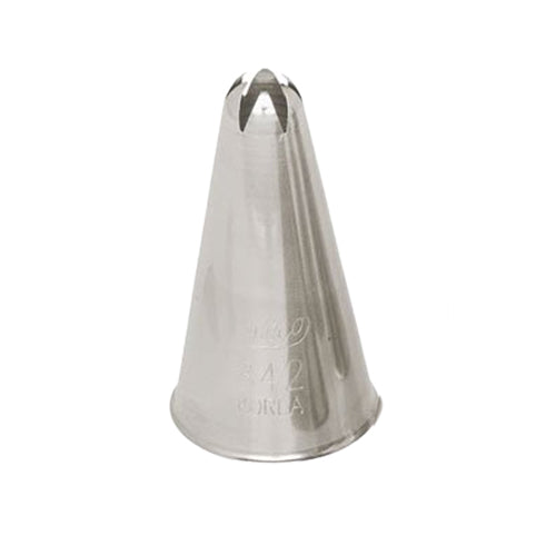 Ateco 842 closed star piping tip with 0.35-inch opening for swirls, rosettes, and drop flowers.