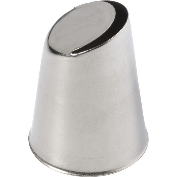 Ateco #403 stainless steel ruffle piping tip, ideal for creating elegant ruffles and scallops on cakes and pastries. Measures 1.55" x 1.05" x 1.2"