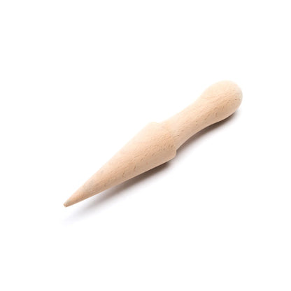 Natural beechwood pizzelle cone roller with a pointed cone and rounded handle