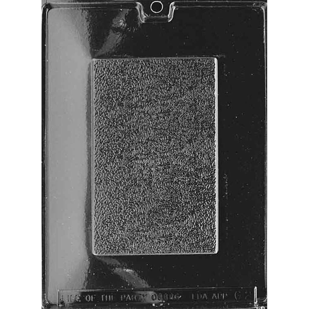 Clear Plain Textured Bar Chocolate Mold photographed against a black background with one large rectangular cavity featuring a fine all-over textured surface.