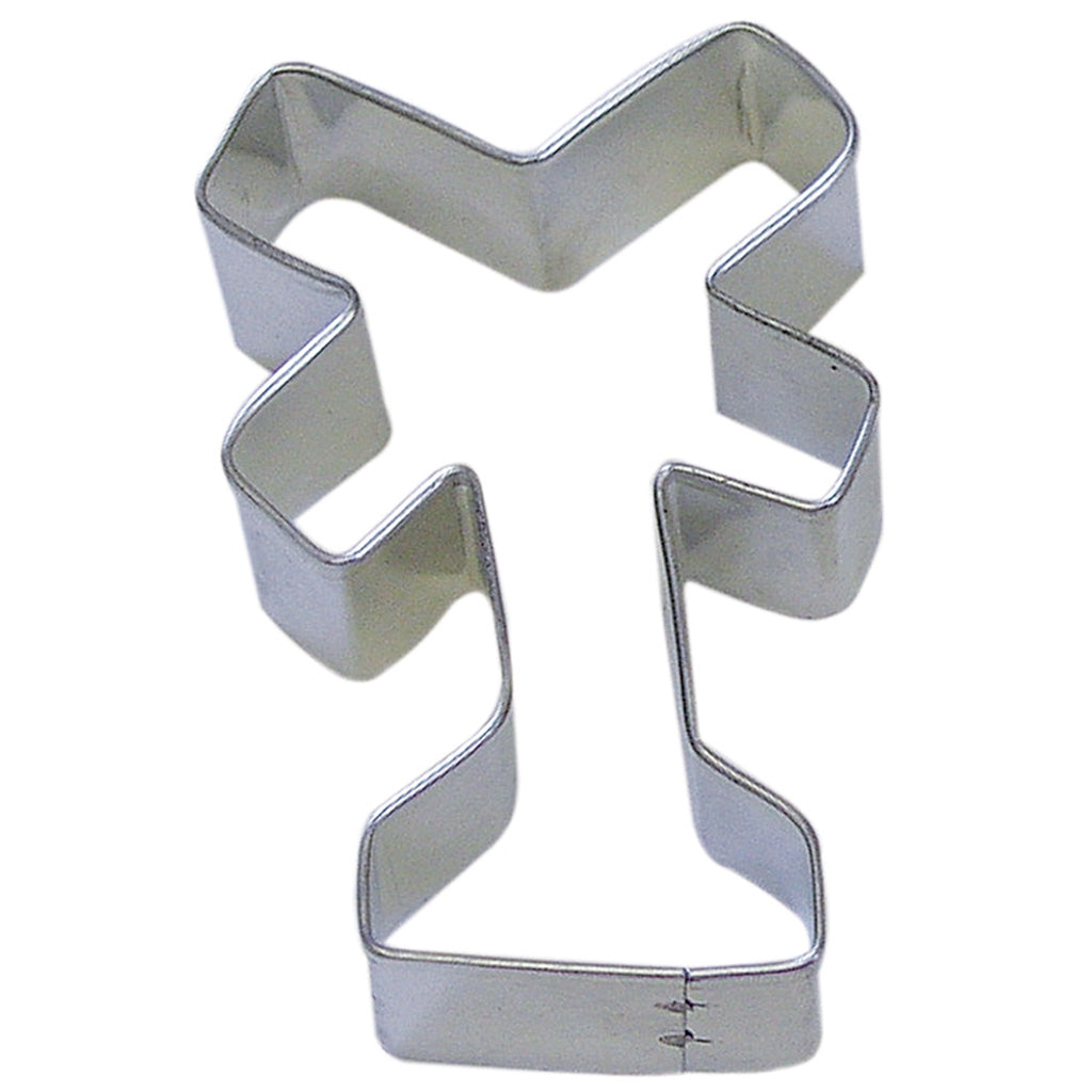 Railroad crossing sign-shaped metal cookie cutter with an ‘X’ design, ideal for train-themed baking, parties, and creative projects.