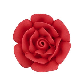 red royal icing rose with layered petals, 1.75 inches in diameter