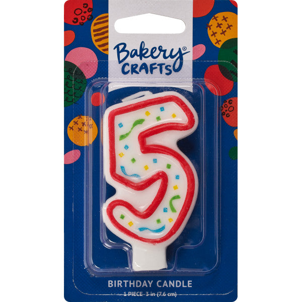 Confetti Number Candle w/ Red Outline