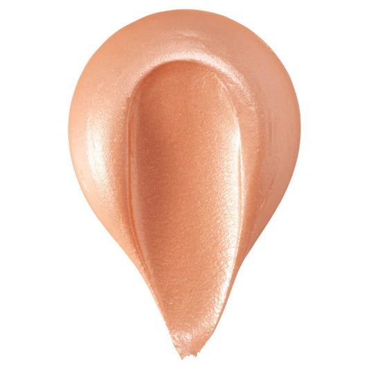 Close-up swatch of shimmering rose gold airbrush food coloring with a warm peach-copper metallic sheen on a white background.