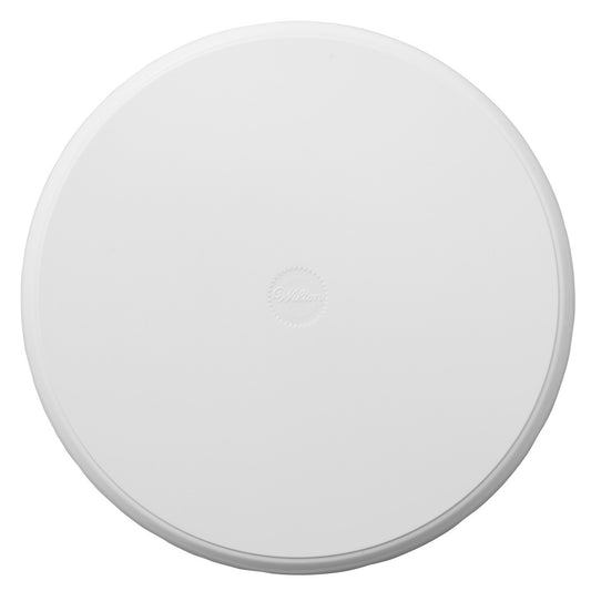 Top view of a 12-inch white plastic cake decorating turntable.