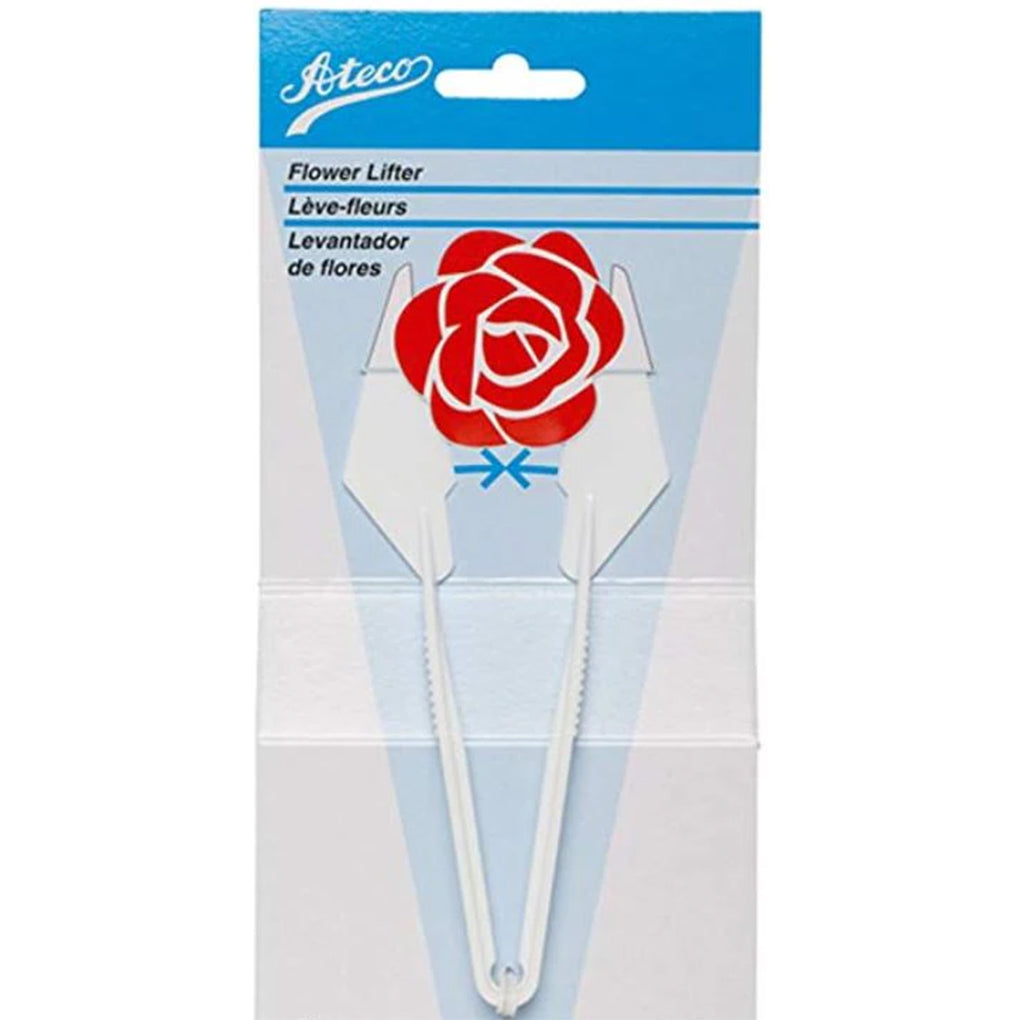 Ateco flower lifter packaged on a blue and white card with a red rose graphic, labeled in English, French, and Spanish.