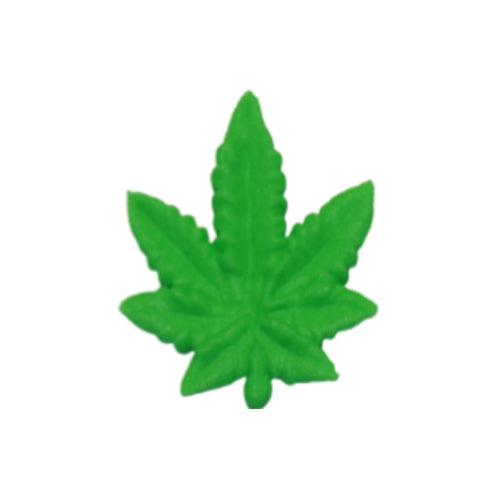 Bright green marijuana leaf royal icing decoration, 1 inch, with detailed veining, edible topper for themed cupcakes, cookies, and cakes