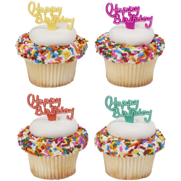 Happy Birthday Neon Cupcake Pick - 12 Pack