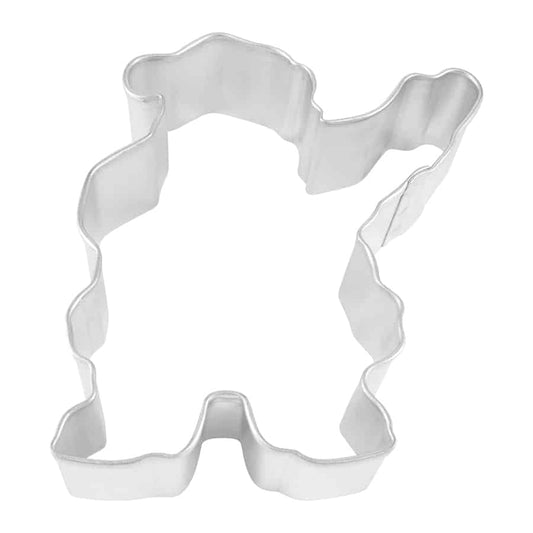 4-inch steel Santa-shaped cookie cutter with a waving design, perfect for creating holiday-themed cookies or fondant decorations.