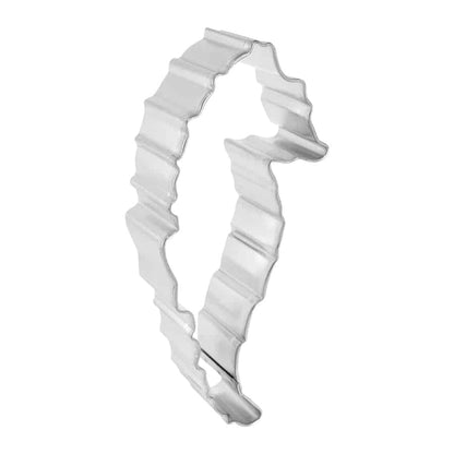 Side view of a seahorse cookie cutter showcasing its intricate shape and sturdy construction.