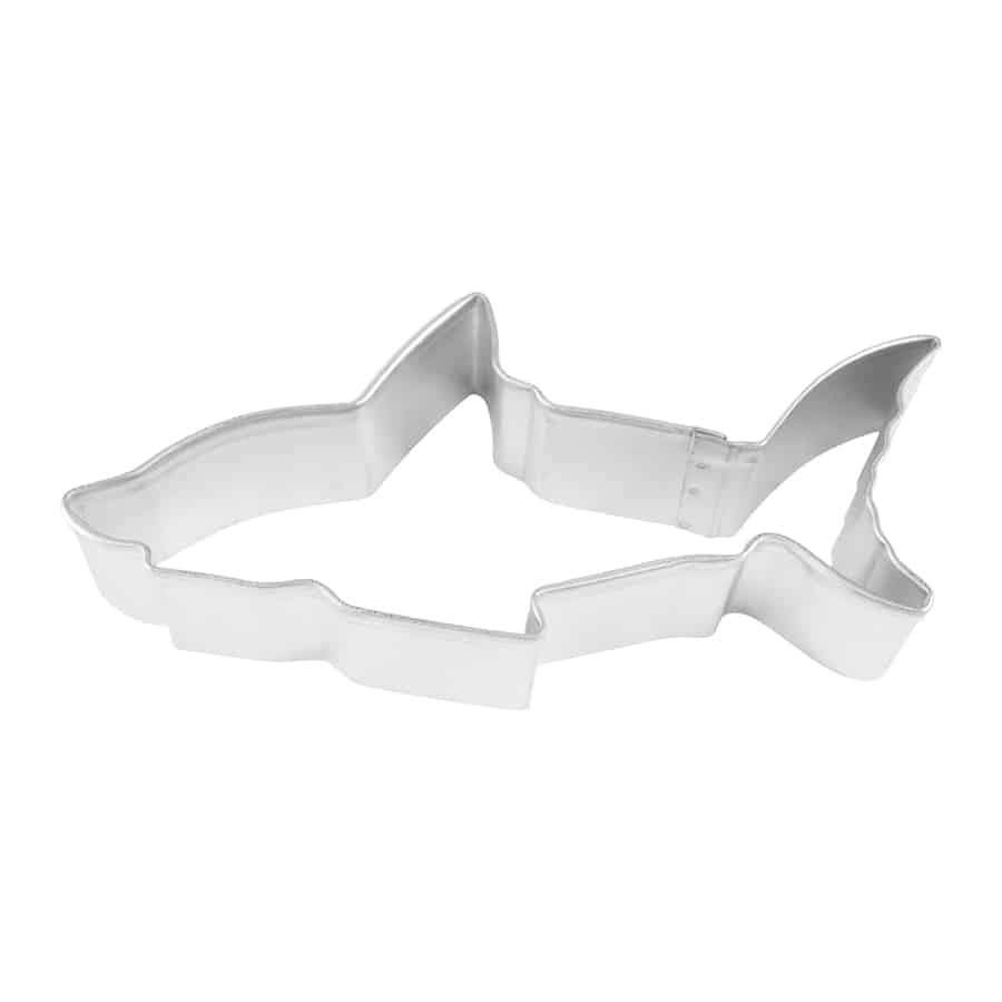 Shark Cookie Cutter made of tinplated steel, featuring a sleek shark shape with defined fins and tail.