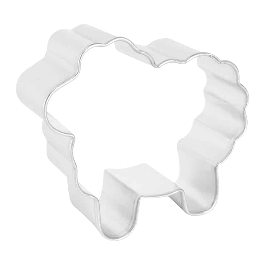 Side angle of the sheep cookie cutter, highlighting its depth and shaping.