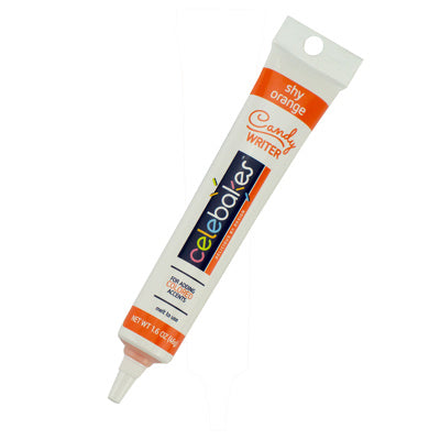 Tube of Celebakes Shy Orange Candy Writer for decorating chocolates and candies.