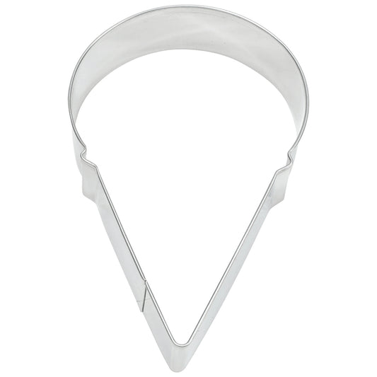 Top-down view of a snow cone-shaped cookie cutter featuring a rounded top and pointed cone base.