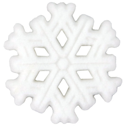 Single white pressed sugar snowflake with detailed cutouts and smooth finish.