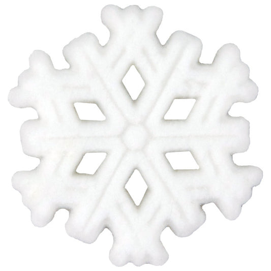 Single white pressed sugar snowflake with detailed cutouts and smooth finish.