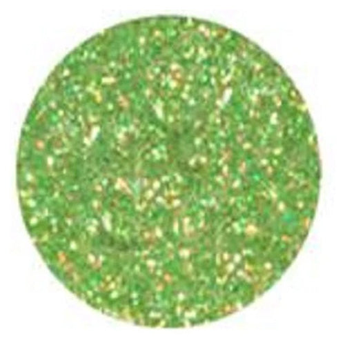 Sour Apple Galaxy Glitter Dust shown as a sparkling circular swatch in bright apple green with fine shimmer and subtle golden highlights on a white background.