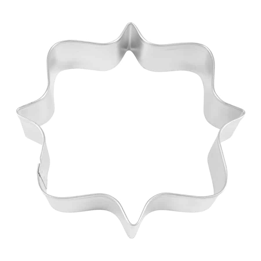 Tinplated steel square plaque cookie cutter with wavy edges, measuring 4.25 inches.