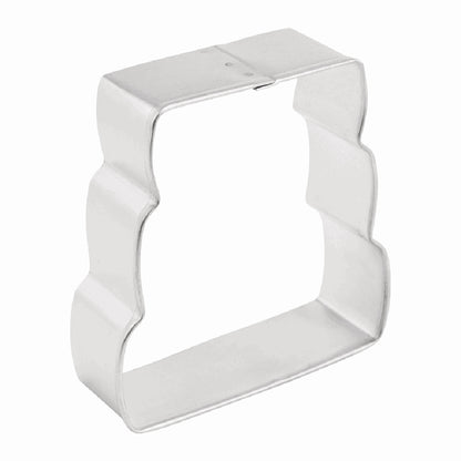 Angled side view of the suitcase/book stack cookie cutter, showing its depth and sturdy construction.