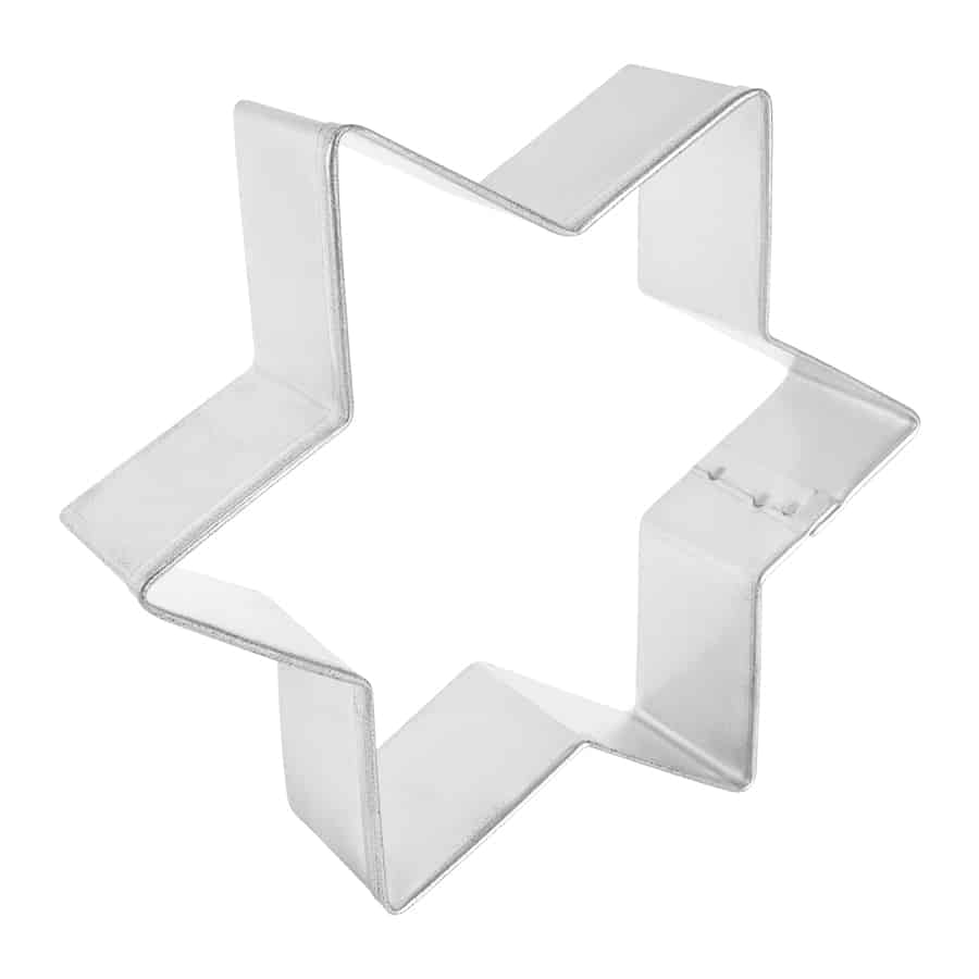 Side-angle view of a sturdy six-pointed star cookie cutter, showing its durable metal frame and clean-cut design.