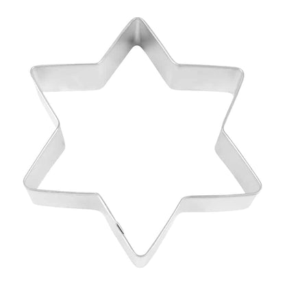 Top-down view of a six-pointed star cookie cutter with sharp, symmetrical edges, perfect for Hanukkah and religious-themed cookies.