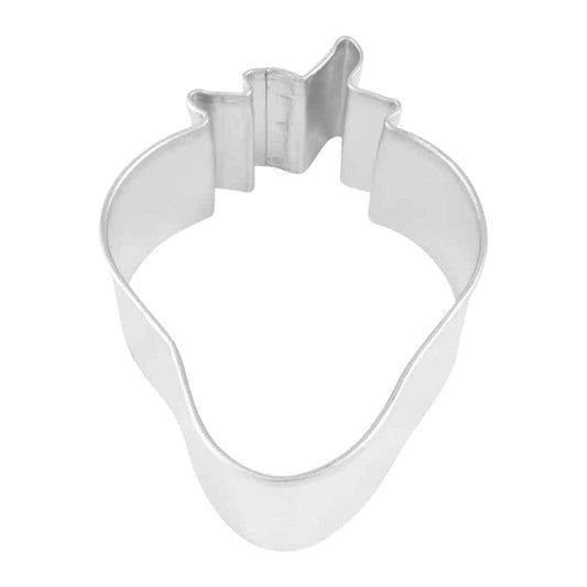 Strawberry Cookie Cutter, 2.5 inches, made of tinplated steel, featuring a classic strawberry shape with a leafy top.